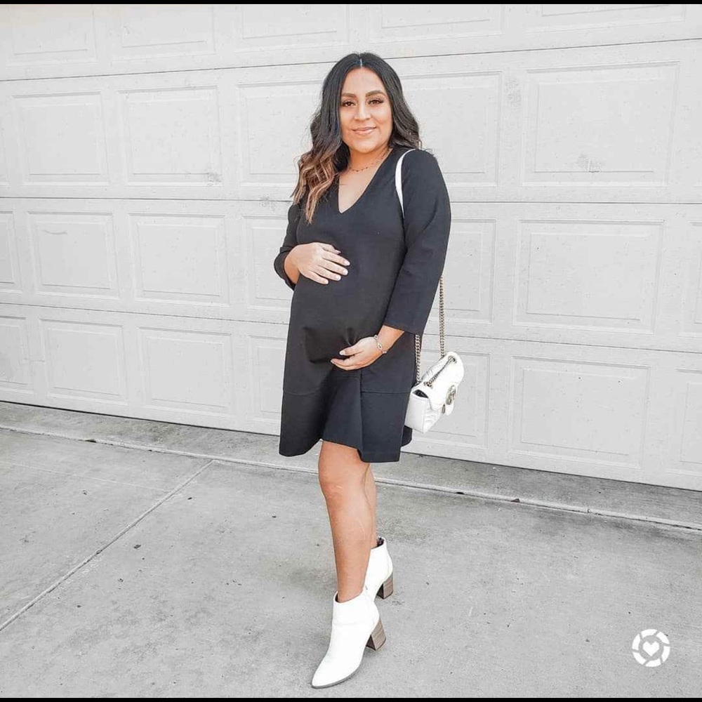 3/4 Sleeve Fit & Flare Ponte Maternity Dress Black